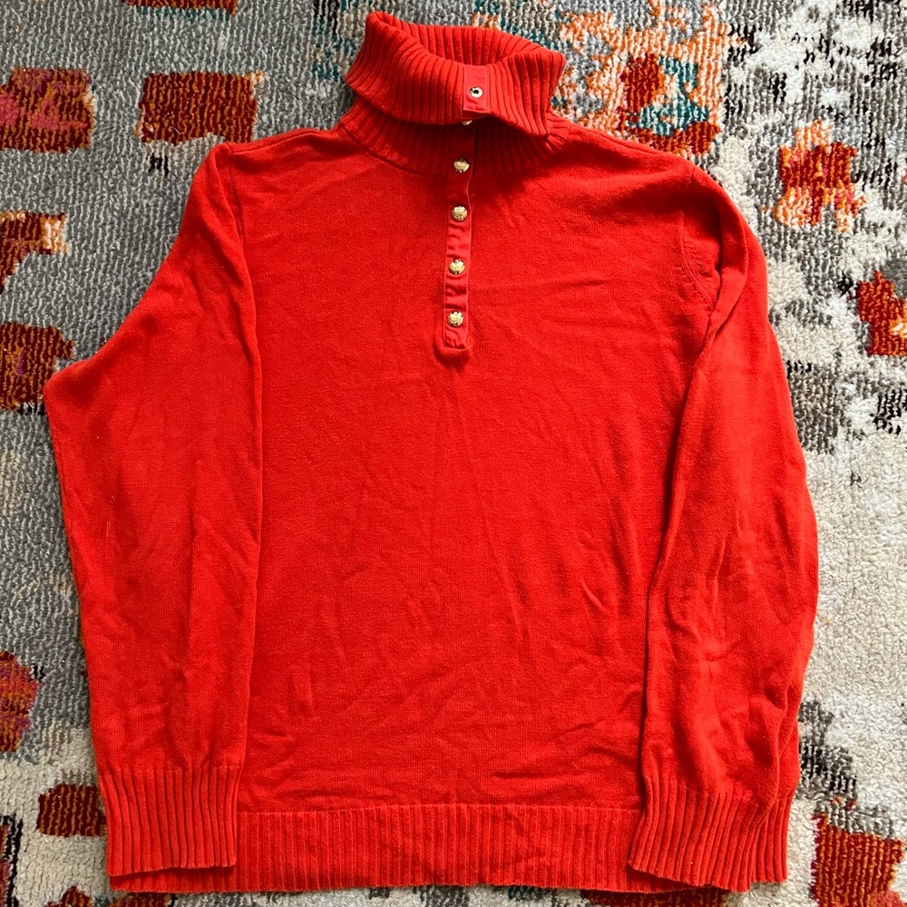 Ralph Lauren Orange snap turtleneck cotton sweater